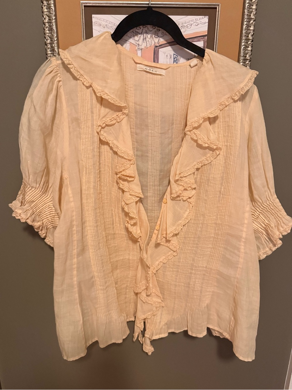 DOEN PIPER DRESS REDESIGNED INTO A HENRI TYPE BLOUSE SZ.S EXCELLENT CONDITION